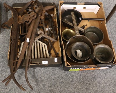 Lot 437 - A Group of Metalware Including, three mortars,...
