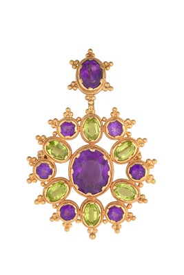 Lot 2153 - A 9 Carat Gold Peridot and Amethyst...