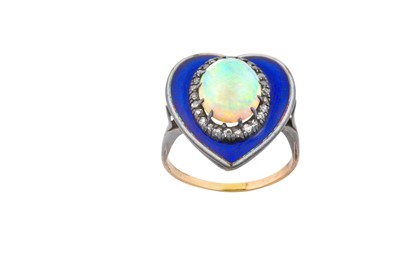 Lot 2168 - An Opal, Diamond and Enamel Ring the oval...