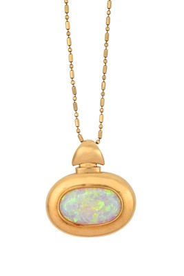 Lot 2086 - An Opal Pendant on Chain the oval opal plaque...