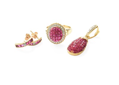 Lot 370 - A Synthetic Ruby and Diamond Cluster Ring, the...