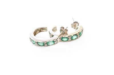 Lot 388 - A Pair of Emerald and Diamond Earrings, of...