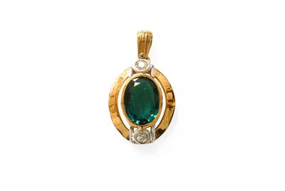 Lot 418 - A Synthetic Emerald and Diamond Pendant, the...