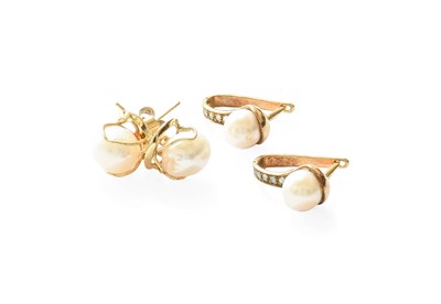 Lot 371 - A Pair of 9 Carat Gold Cultured Pearl and...