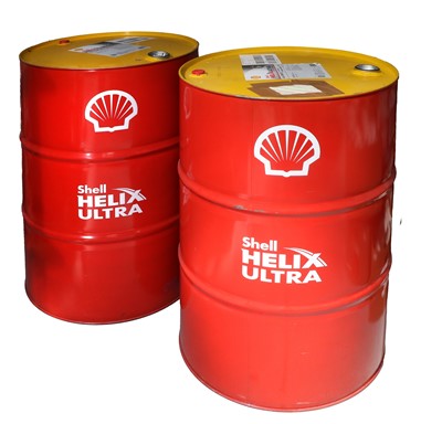 Lot Two Shell Helix Ultra Cylindrical Oil Drums...