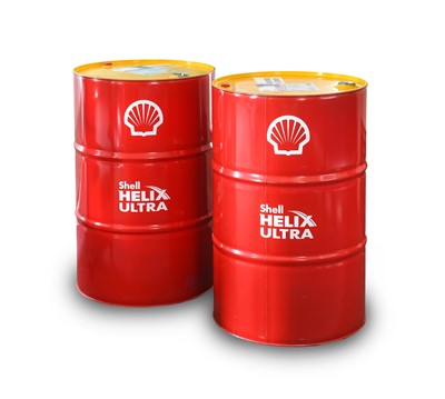 Lot 528 - Two Shell Helix Ultra Cylindrical Oil Drums...