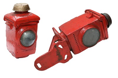 Lot A Pair of Cast Iron and Red-Painted Railway...