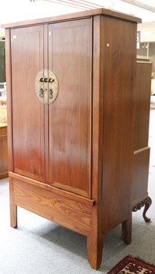 Lot 1496 - A Modern Chinese Fruitwood Double Wardrobe,...