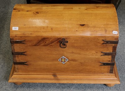 Lot 1461 - A Pine Dome Top Trunk, with metal mounts,...