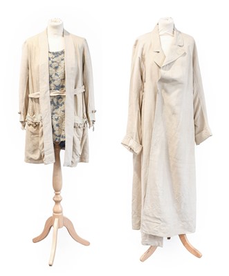 Lot 2242 - Edwardian Cream Silk Gents Long Motoring Coat...