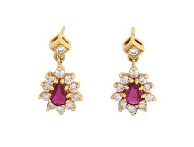 Lot 2189 - A Pair of 18 Carat Gold Red Stone and Diamond...