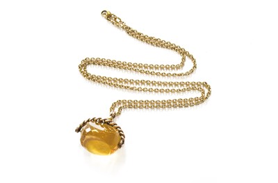 Lot 400 - A Citrine Swivel Fob on A 9 Carat Gold Chain,...