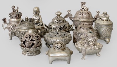 Lot 183 - Eleven Chinese Silver-Plated Censers,...