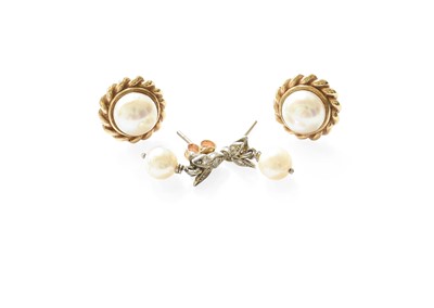 Lot 407 - A Pair of 9 Carat Gold Cultured Pearl Earrings,...