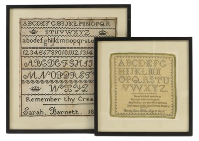 Lot 2030 - Alphabet Sampler Worked by Sarah Ann Mills Age...