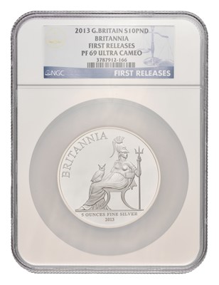 Lot 151 - UK, 5oz Fine Silver Proof Britannia 2013, ten...