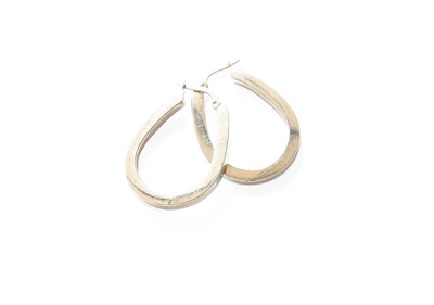 Lot 421 - A Pair of 9 Carat White Gold Hoop Earrings,...