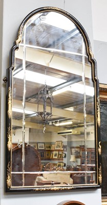 Lot 1434 - A Chinoiserie Lacquered Arch Top Wall Mirror,...