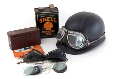 Lot A Vintage Black Leather Motorcycle Helmet,...