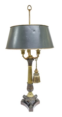 Lot 1406 - A French Gilt and Patinated Bronze Three-Light...