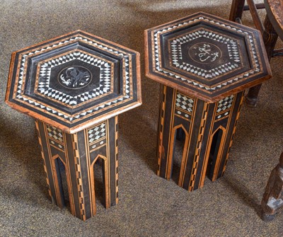 Lot 1422 - A Pair of North African Hexagonal Tables,...