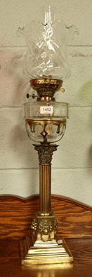 Lot 1452 - An Oil Lamp With Brass Corinthian Column...