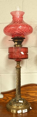 Lot 1451 - A Victorian Brass-Based Oil Lamp, raised on...