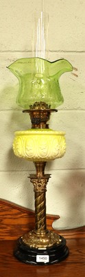 Lot 1450 - A Victorian Brass-Based Oil Lamp, with opaque...