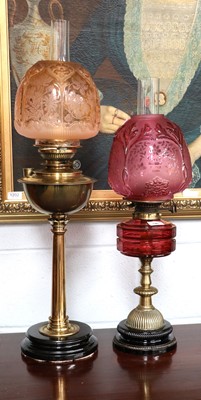 Lot 1384 - A Victorian Brass-Based Oil Lamp, with...