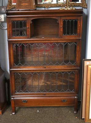 Lot 1375 - Oak Three Section Globe Wernicke Bookcase,...