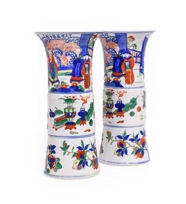 Lot 161 - A Pair of Chinese Porcelain Gu Shaped Beaker...