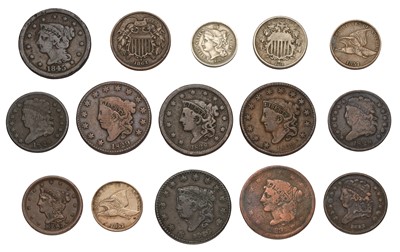 Lot 135 - Mixed 19th Century USA Copper Coins, 15 coins...