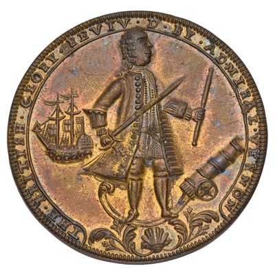 Lot 370 - Capture of Portobello 1739, in brass, 38mm,...