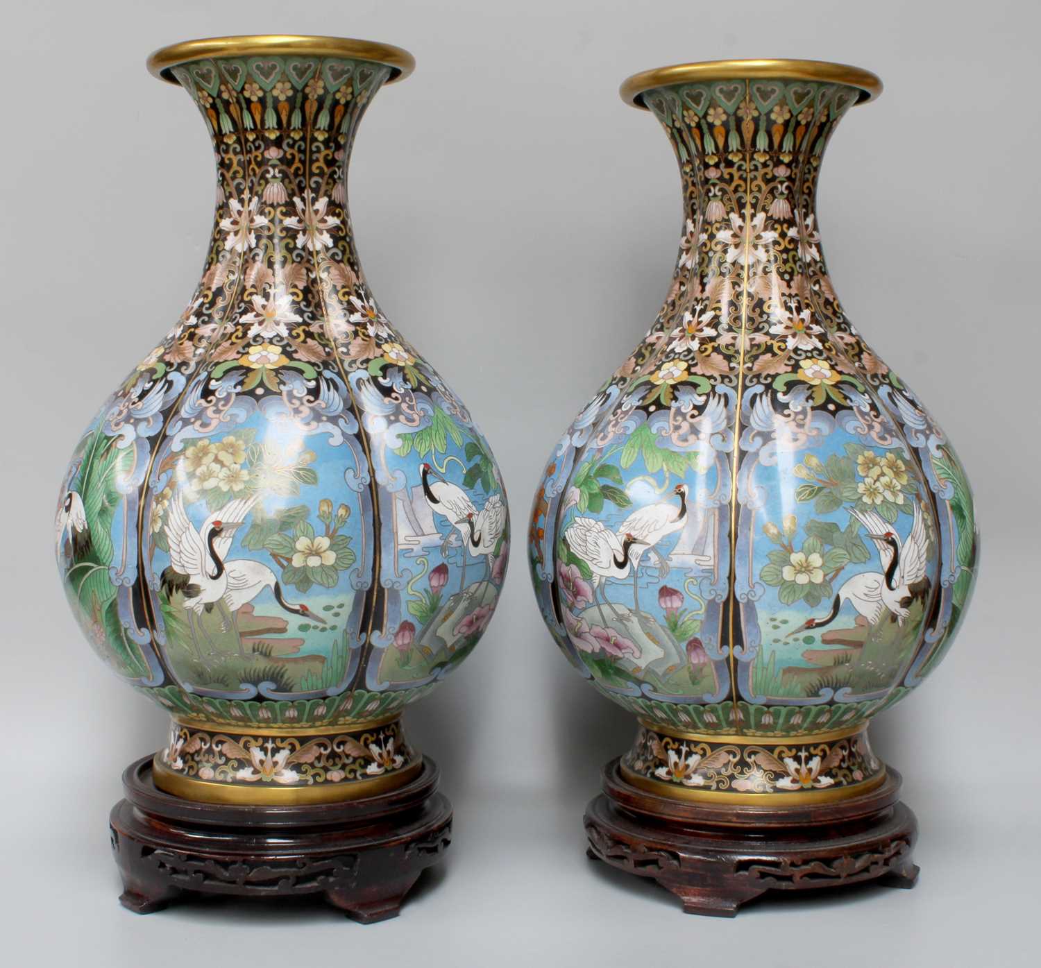 Lot 136 - A Pari of Chinese Cloisonne Vases, 20th...