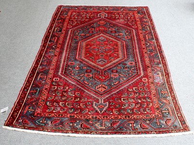 Lot 1298 - Hamadan Rug, the pale indigo lozenge field...