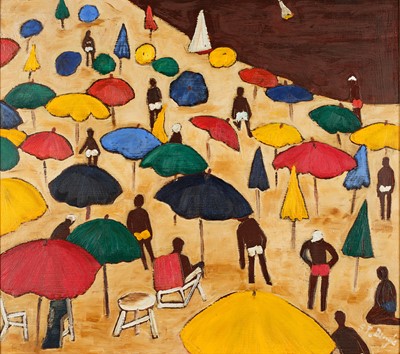 Lot 566 - Stephanie Dingle (1926-2017) "Beach Umbrellas"...