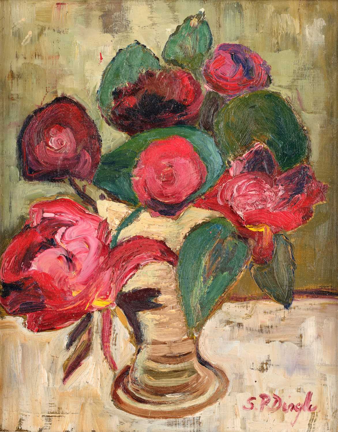 Lot 568 - Stephanie Dingle (1926-2017) "Red Roses"...