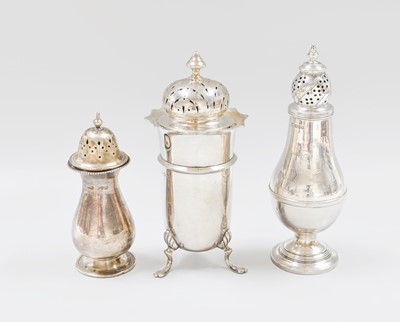 Lot 68 - Three Various Silver Casters or Pepperettes,...