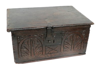 Lot 279 - A Carved Oak Bible Box, the associated hinged...