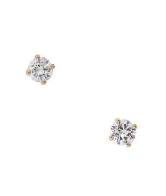 Lot 2057 - A Pair of Diamond Solitaire Earrings the round...