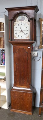 Lot 1297 - An Oak Thirty Hour Longcase Clock, 12" painted...