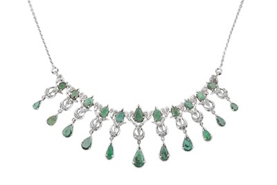 Lot 2108 - An Emerald and Diamond Fringe Necklace the...