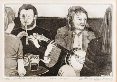 Lot 1157 - Wendy De Rusett (1945-2012) "Folk Singers"...