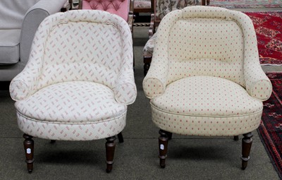 Lot 1410 - A Pair of Upholstered Tub Armchairs, with...