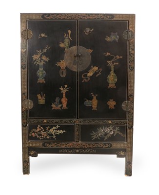 Lot 96 - A Reproduction Black Lacquer and Gilt Painted...