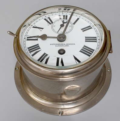 Lot 105 - A Brass Ship's Bulkhead Clock, Hutchinson &...