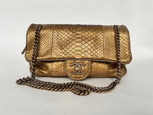 Lot 1088 - Circa 2012 Chanel Dark Gold Python Leather...