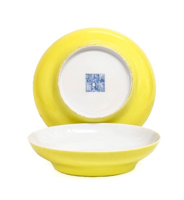 Lot 65 - A Pair of Chinese Porcelain Yellow-Ground...