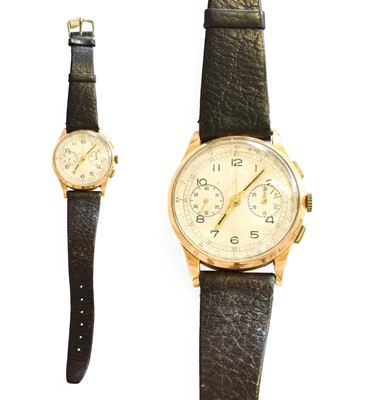 Lot 26 - An 18 Carat Gold Chronograph Wristwatch, circa...