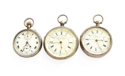Lot 21 - Two Silver Open Faced Chronograph Pocket...
